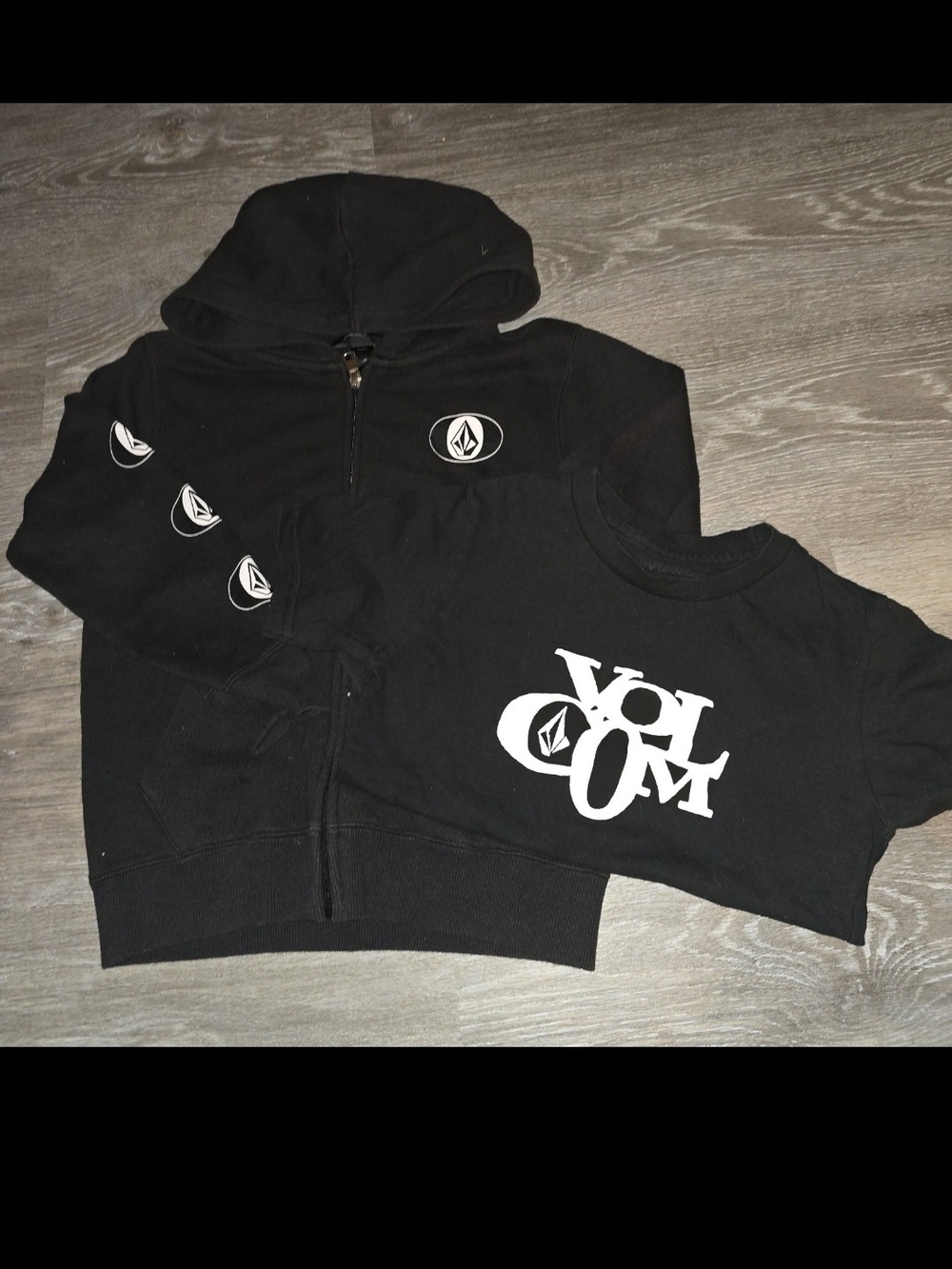 Volcom Kids Black Hoodie and Tee with White Logo